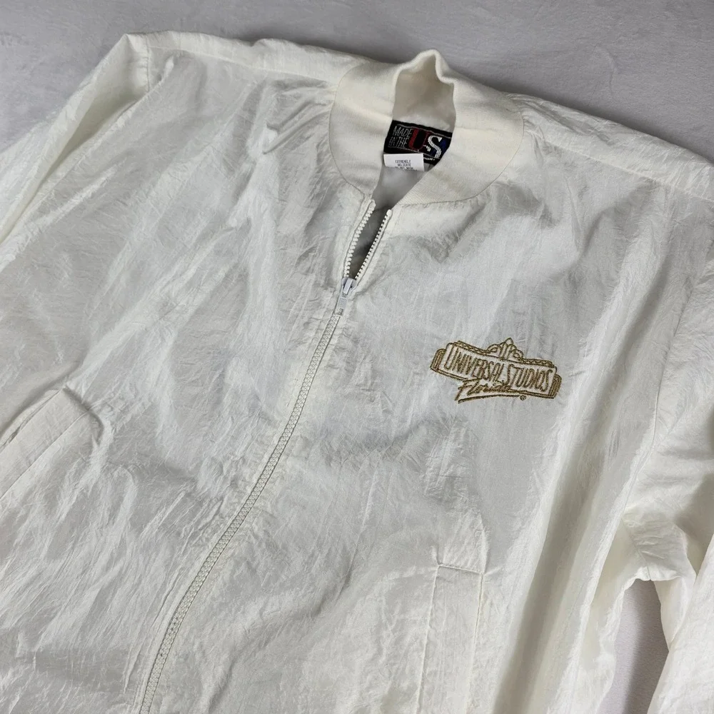 Vintage Universal Studios Florida White Bomber Jacket Large Made in USA‎ Zip Up